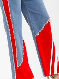 WOMEN'S BUTTON CLOSURE POCKETS WIDE LEG DENIM CONTRAST PANTS