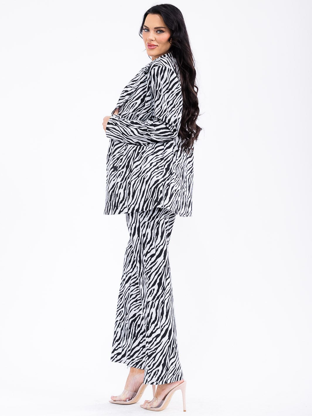 WOMEN'S LONG SLEEVE BLAZER & ELASTIC WAIST PANTS ANIMAL PRINT 2PC. SET