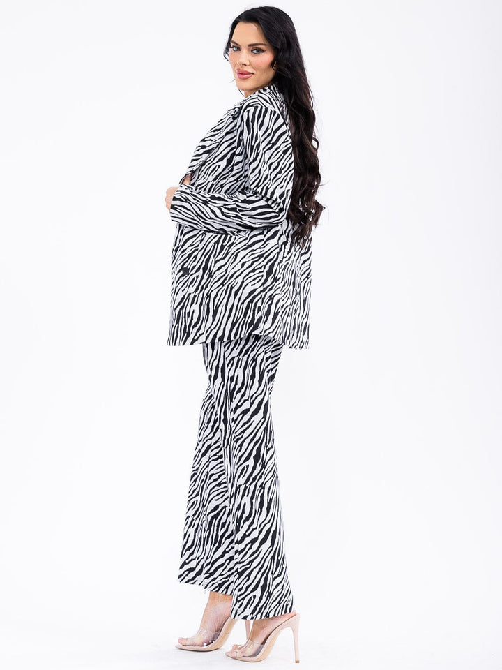 WOMEN'S LONG SLEEVE BLAZER & ELASTIC WAIST PANTS ANIMAL PRINT 2PC. SET