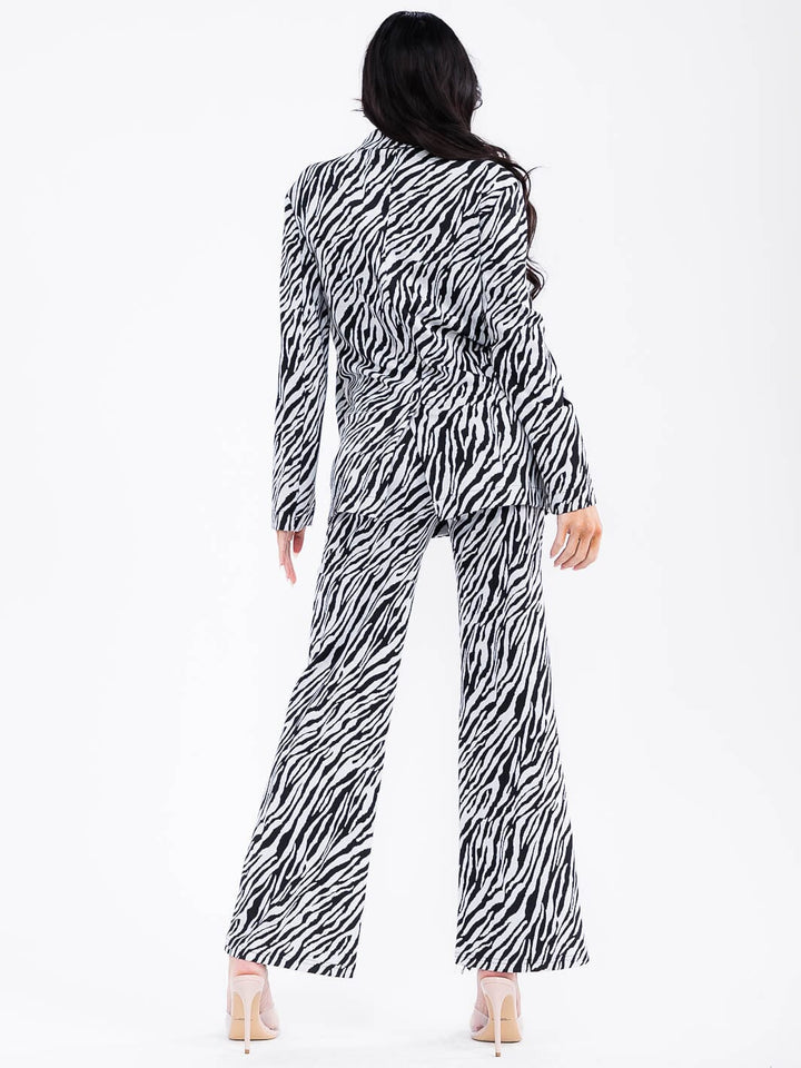 WOMEN'S LONG SLEEVE BLAZER & ELASTIC WAIST PANTS ANIMAL PRINT 2PC. SET