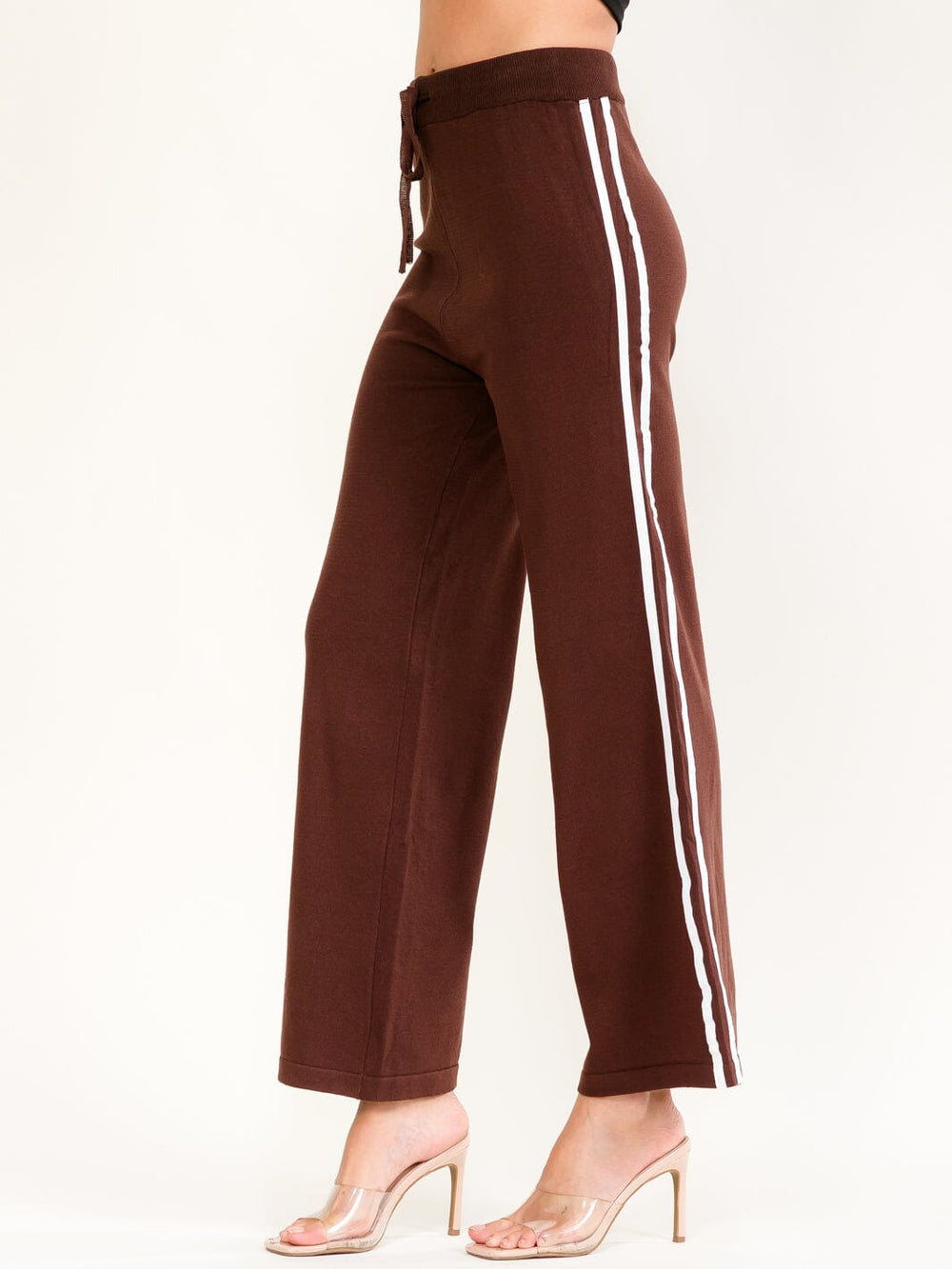 WOMEN'S ELASTIC WAIST SIDE STRIPES KNIT WIDE LEG PANTS