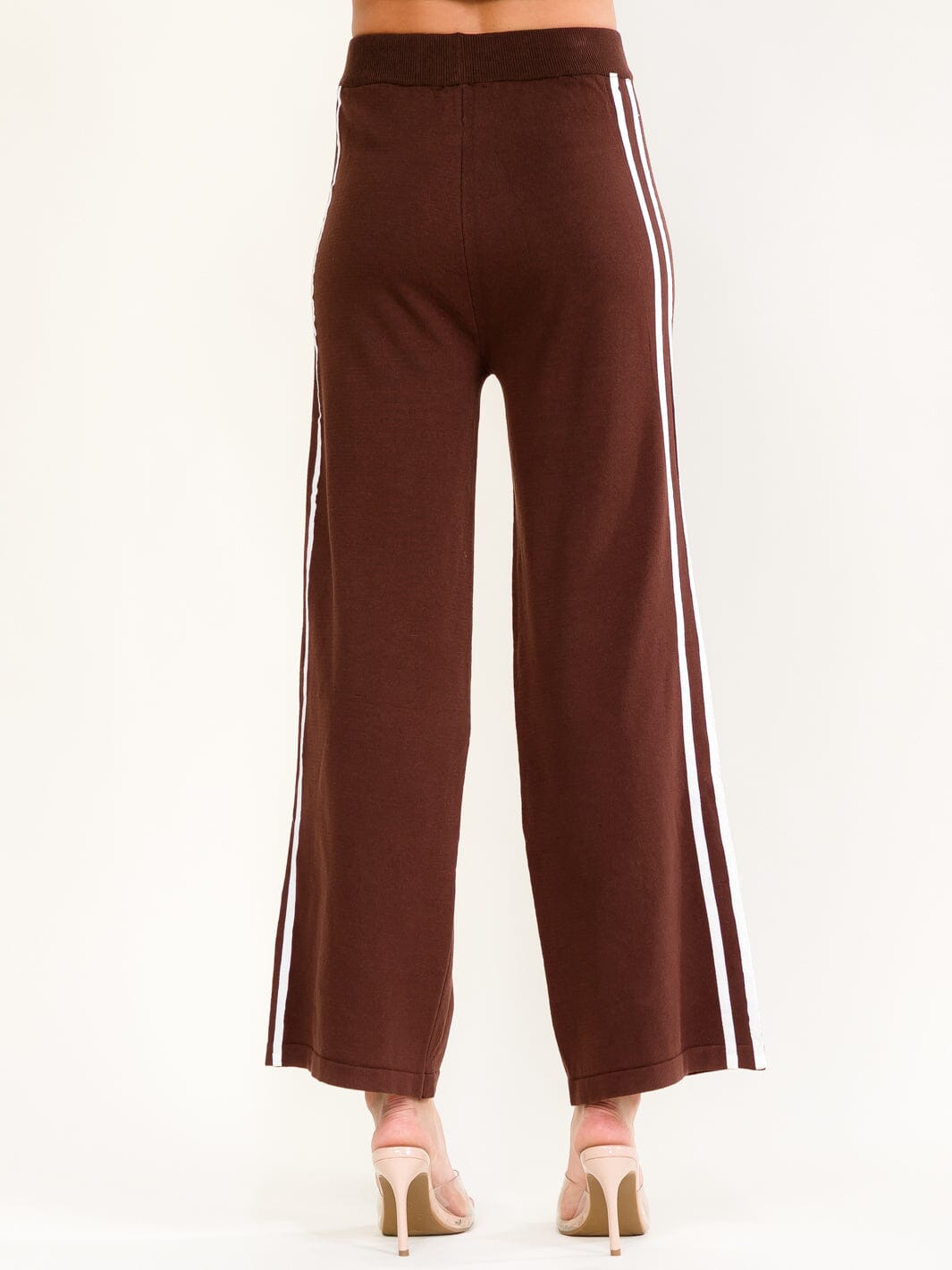 WOMEN'S ELASTIC WAIST SIDE STRIPES KNIT WIDE LEG PANTS