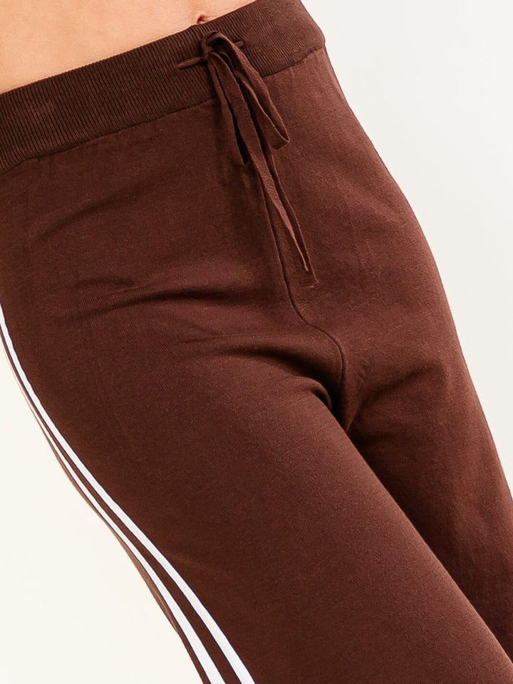 WOMEN'S ELASTIC WAIST SIDE STRIPES KNIT WIDE LEG PANTS