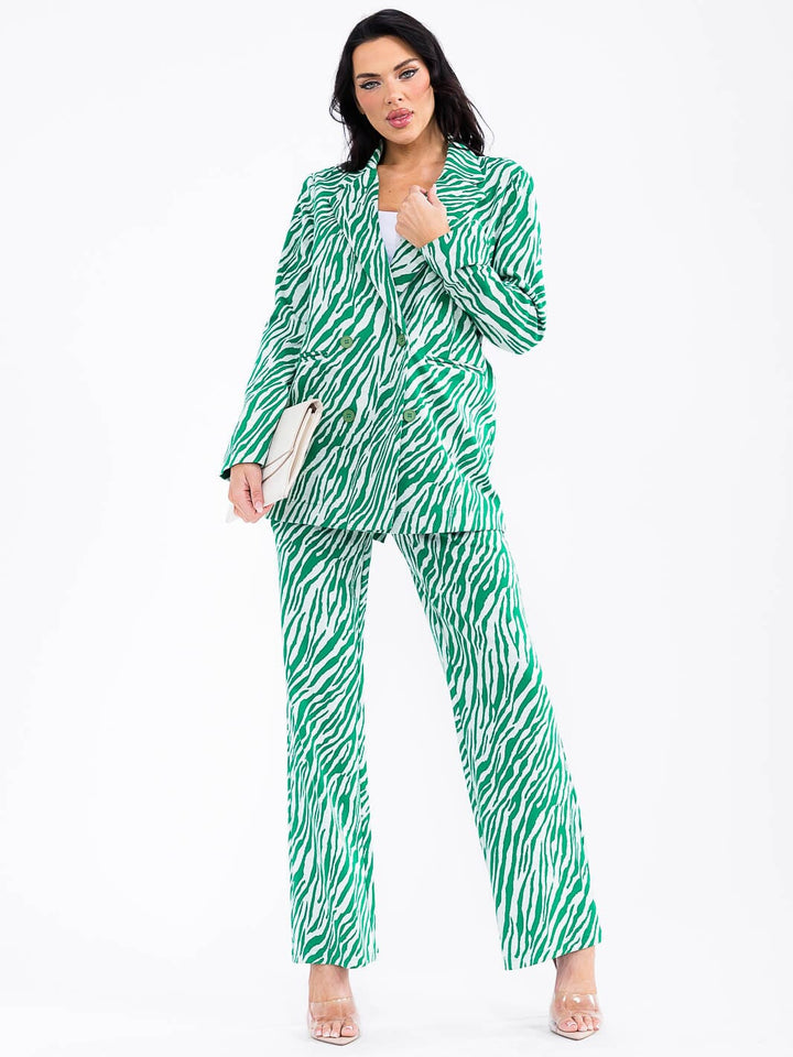 WOMEN'S LONG SLEEVE BLAZER & ELASTIC WAIST PANTS ANIMAL PRINT 2PC. SET