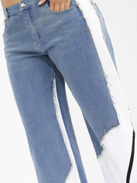 WOMEN'S BUTTON CLOSURE POCKETS WIDE LEG DENIM CONTRAST PANTS