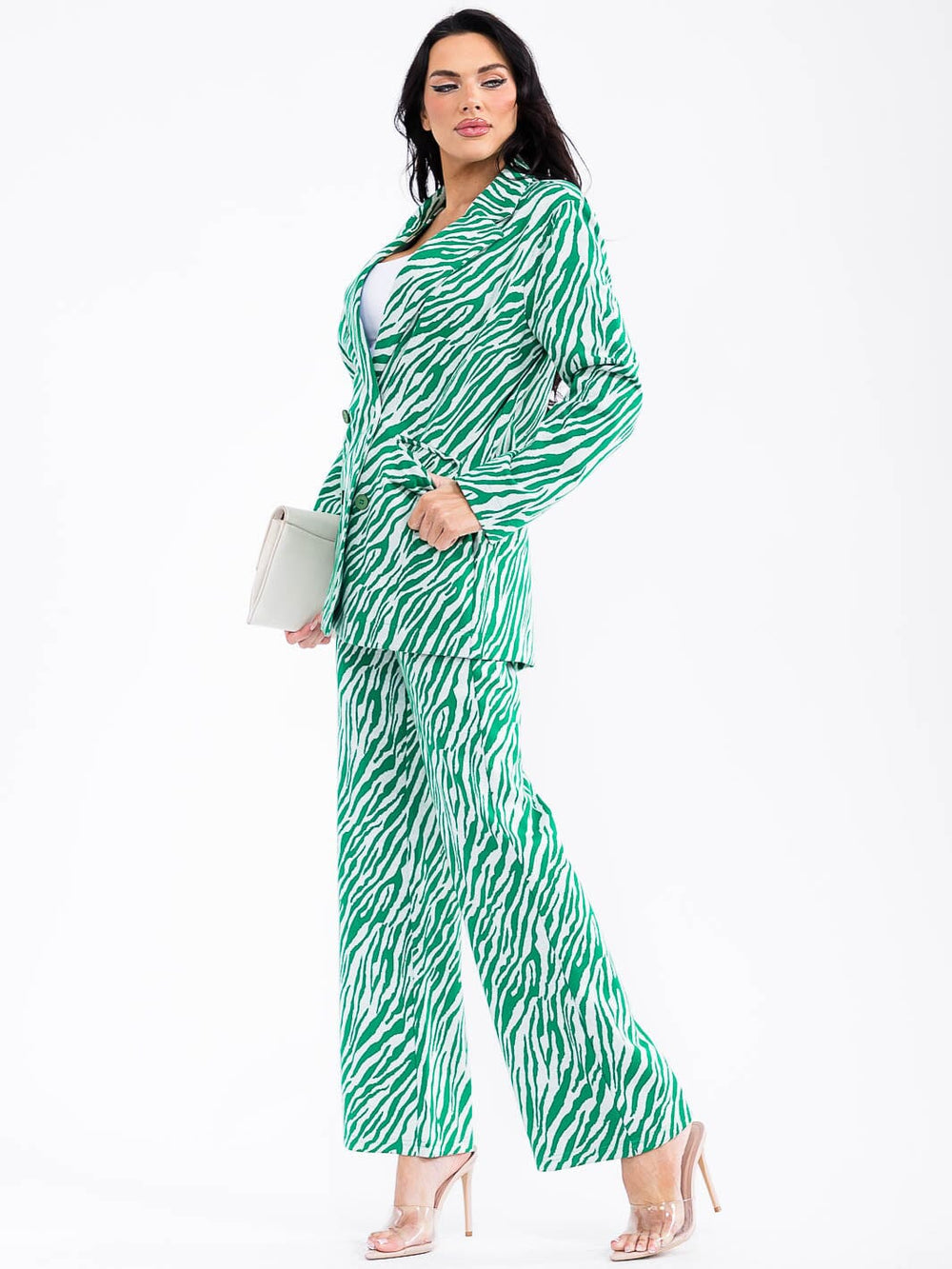 WOMEN'S LONG SLEEVE BLAZER & ELASTIC WAIST PANTS ANIMAL PRINT 2PC. SET