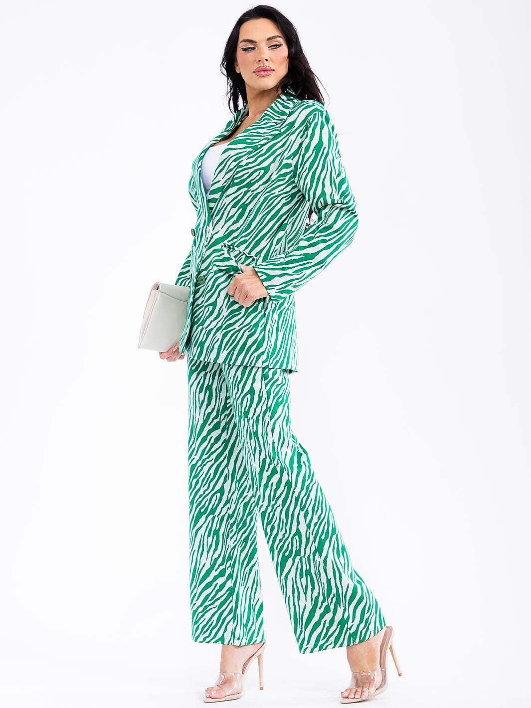 WOMEN'S LONG SLEEVE BLAZER & ELASTIC WAIST PANTS ANIMAL PRINT 2PC. SET