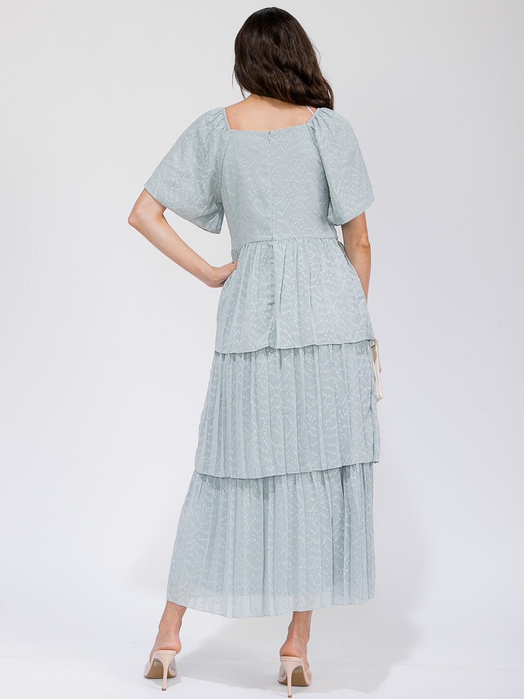 WOMEN'S SHORT SLEEVE V-NECK SWISS RUFFLE TIERED MAXI DRESS