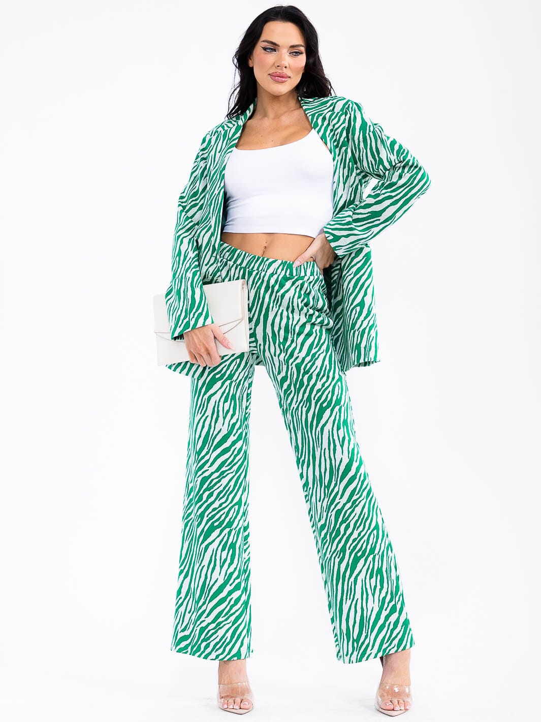 WOMEN'S LONG SLEEVE BLAZER & ELASTIC WAIST PANTS ANIMAL PRINT 2PC. SET