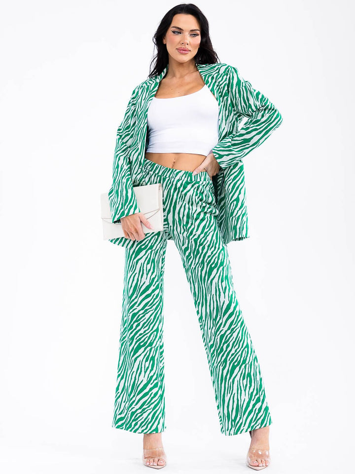 WOMEN'S LONG SLEEVE BLAZER & ELASTIC WAIST PANTS ANIMAL PRINT 2PC. SET