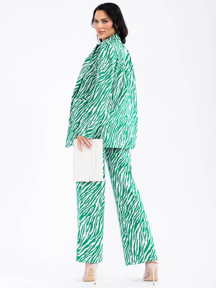 WOMEN'S LONG SLEEVE BLAZER & ELASTIC WAIST PANTS ANIMAL PRINT 2PC. SET