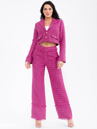 WOMEN'S LONG SLEEVE BUTTON CLOSURE TWEED BLAZER