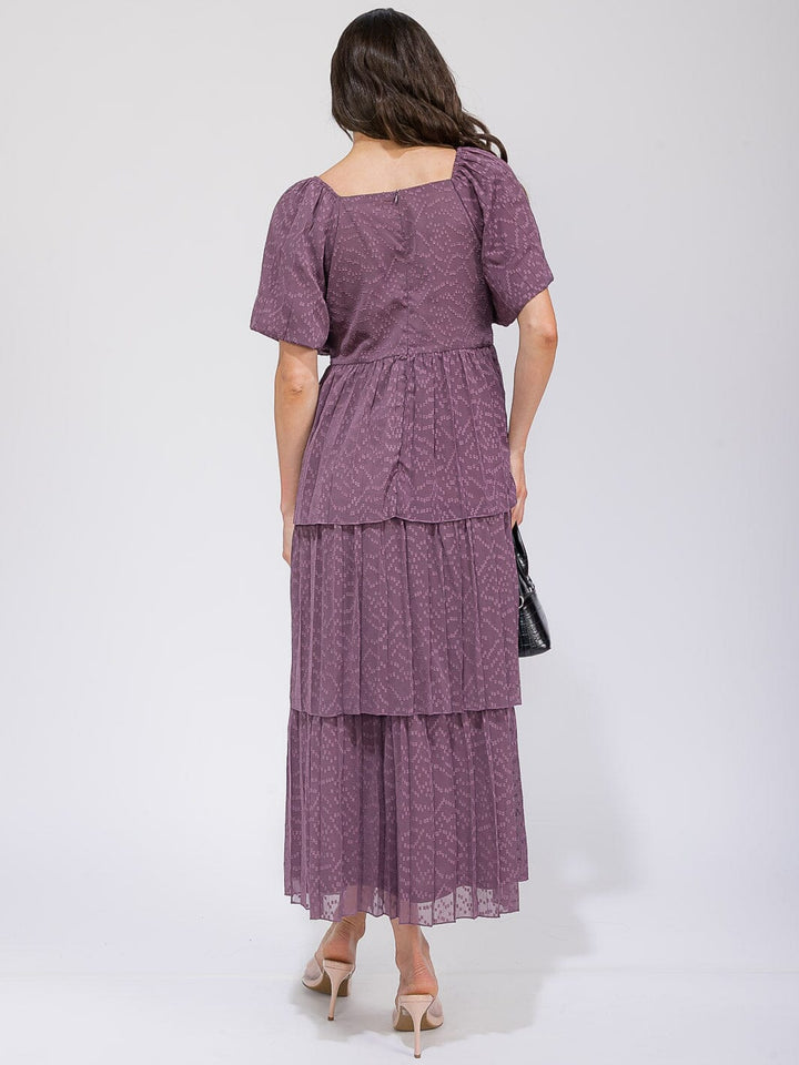 WOMEN'S SHORT SLEEVE V-NECK SWISS RUFFLE TIERED MAXI DRESS