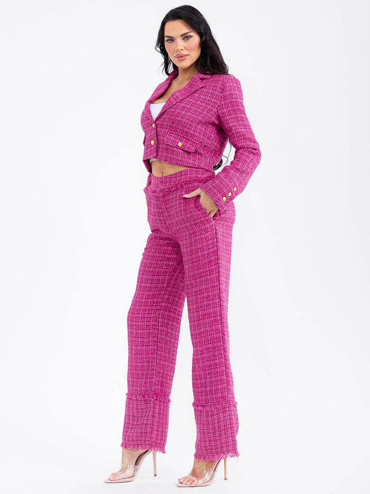 WOMEN'S LONG SLEEVE BUTTON CLOSURE TWEED BLAZER