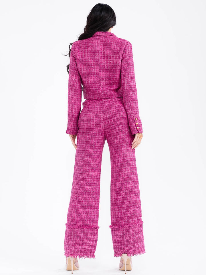 WOMEN'S LONG SLEEVE BUTTON CLOSURE TWEED BLAZER