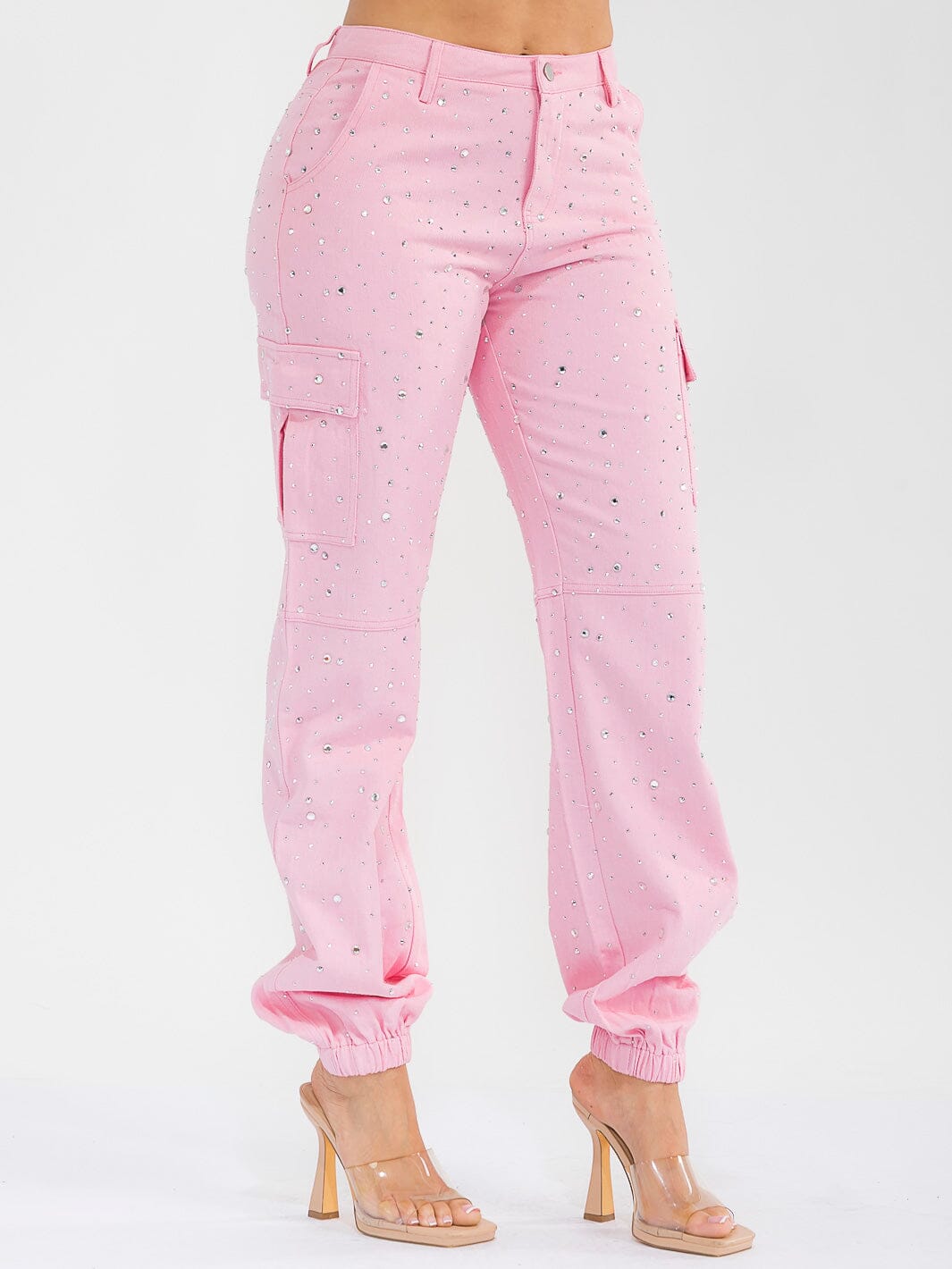 WOMEN'S BUTTON CLOSURE CARGO POCKETS STUDS DETAILED JOGGER PANTS