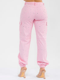 WOMEN'S BUTTON CLOSURE CARGO POCKETS STUDS DETAILED JOGGER PANTS