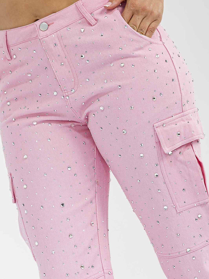 WOMEN'S BUTTON CLOSURE CARGO POCKETS STUDS DETAILED JOGGER PANTS