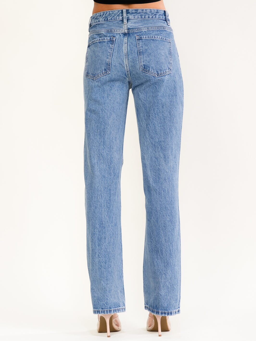 WOMEN'S BUTTON CLOSURE STUDS FLOWERS WIDE LEG DENIM PANTS