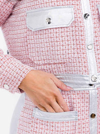 WOMEN'S BUTTON CLOSURE FRONT POCKETS TWEED PU PLEATHER MINI SKIRT