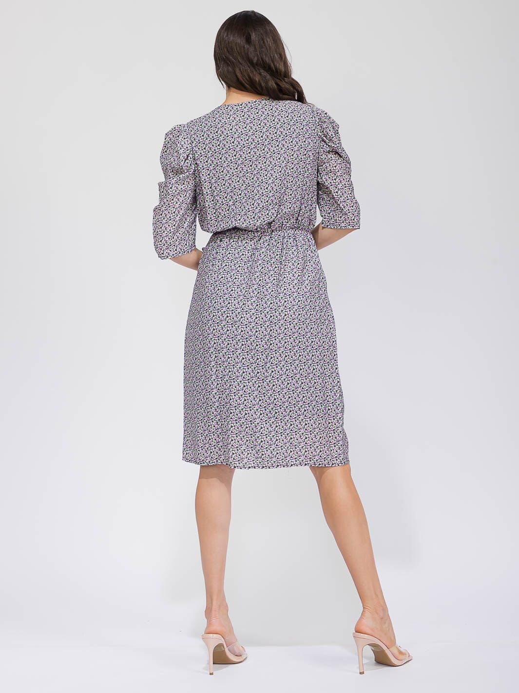 WOMEN'S SHORT SLEEVE SURPLICE SELF TIE FLORAL MIDI DRESS