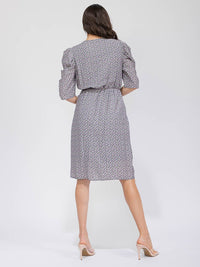 WOMEN'S SHORT SLEEVE SURPLICE SELF TIE FLORAL MIDI DRESS