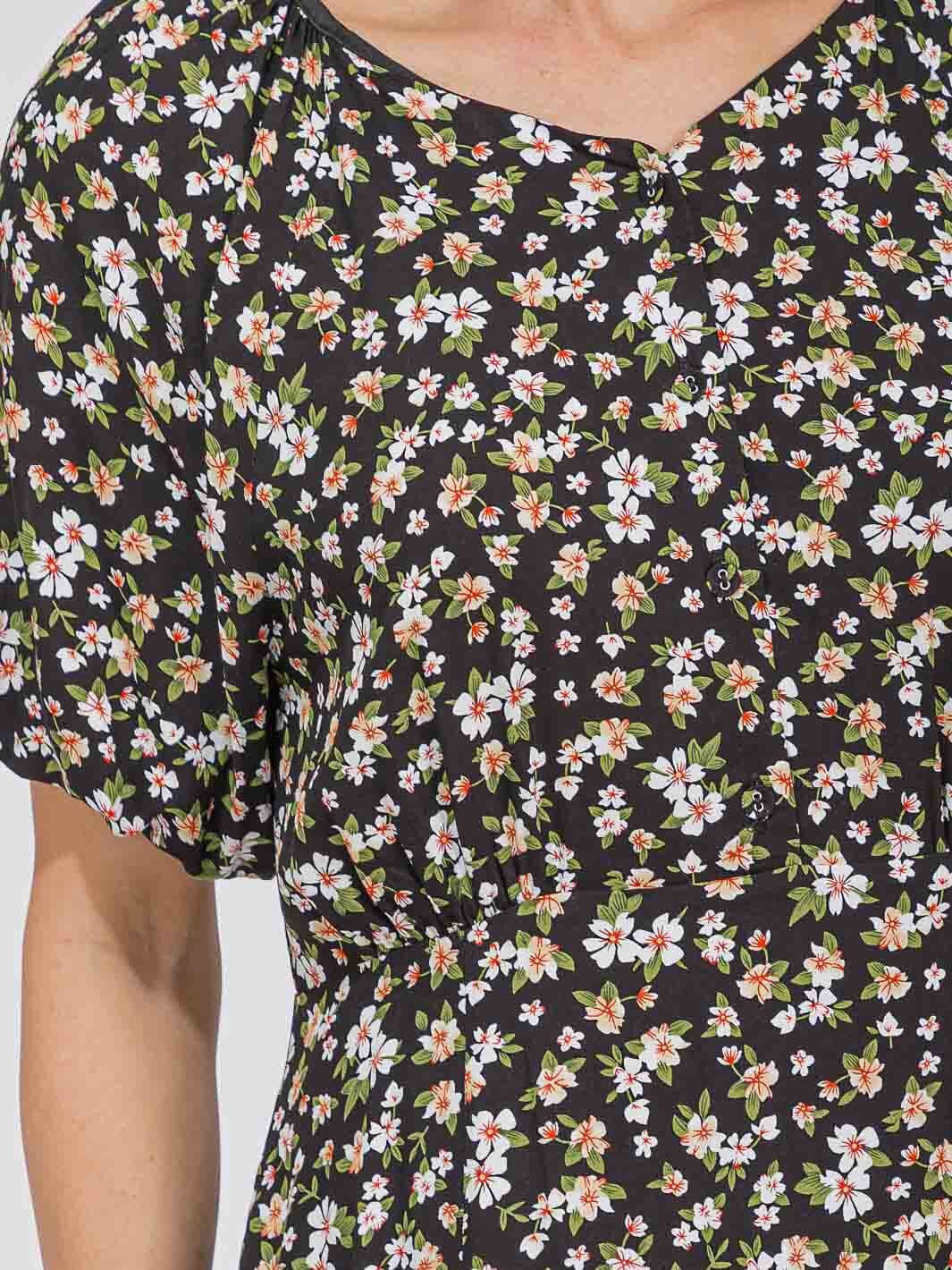 WOMEN'S SHORT SLEEVE BUTTON UP FRONT POCKETS FLORAL MAXI DRESS