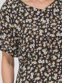 WOMEN'S SHORT SLEEVE BUTTON UP FRONT POCKETS FLORAL MAXI DRESS