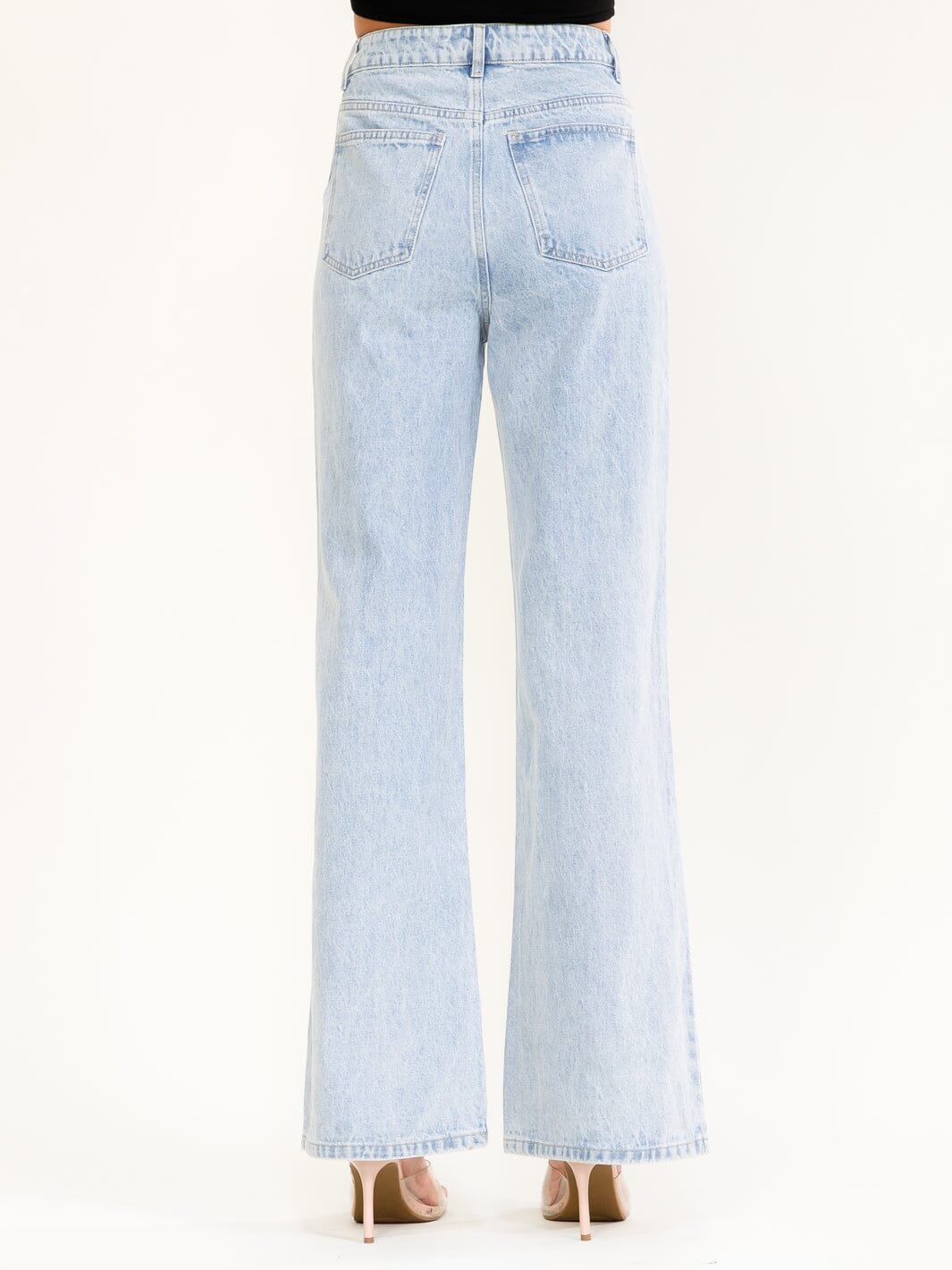 WOMEN'S BUTTON CLOSURE STUDS FLOWERS WIDE LEG DENIM PANTS