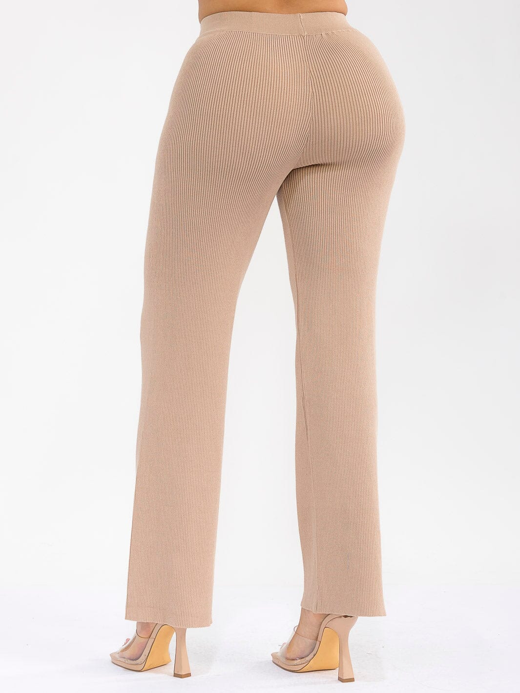 WOMEN'S ELASTIC WAIST HEART STUDS DETAILED RIBBED WIDE LEG PANTS