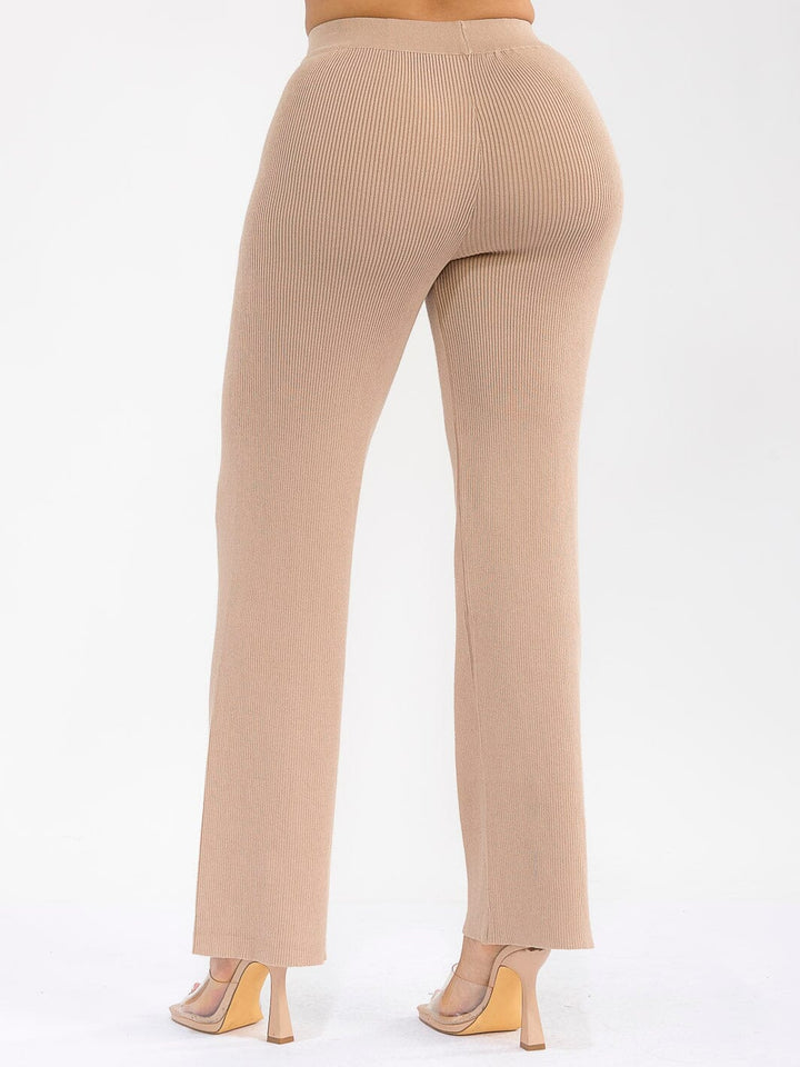 WOMEN'S ELASTIC WAIST HEART STUDS DETAILED RIBBED WIDE LEG PANTS