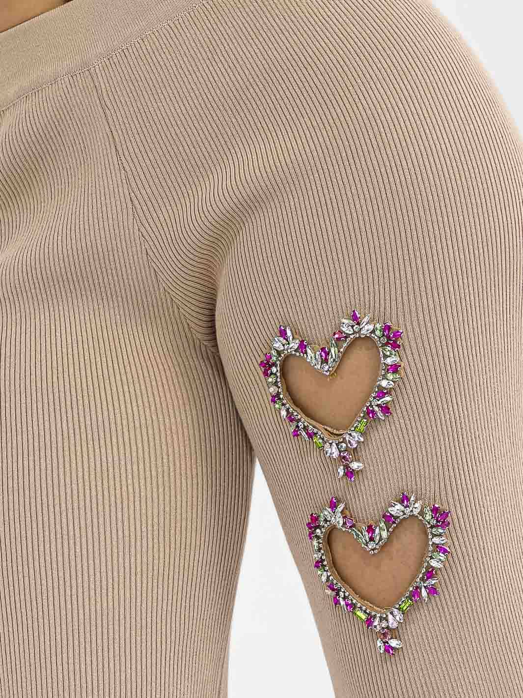 WOMEN'S ELASTIC WAIST HEART STUDS DETAILED RIBBED WIDE LEG PANTS