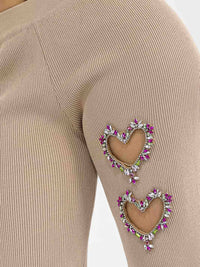WOMEN'S ELASTIC WAIST HEART STUDS DETAILED RIBBED WIDE LEG PANTS