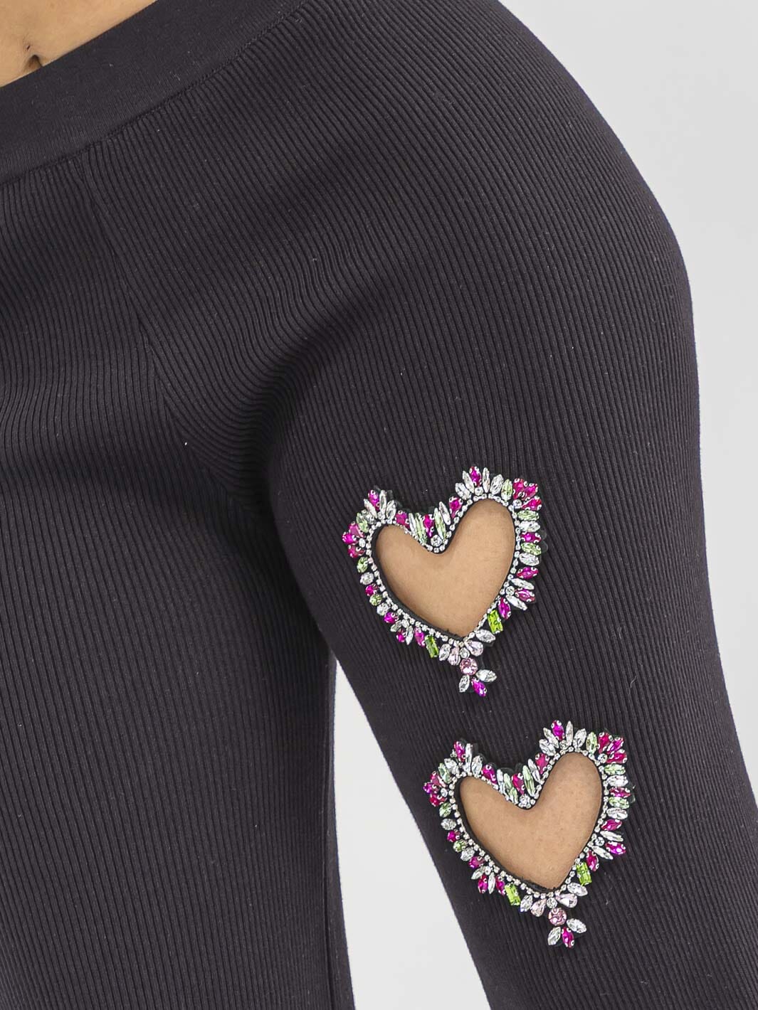 WOMEN'S ELASTIC WAIST HEART STUDS DETAILED RIBBED WIDE LEG PANTS