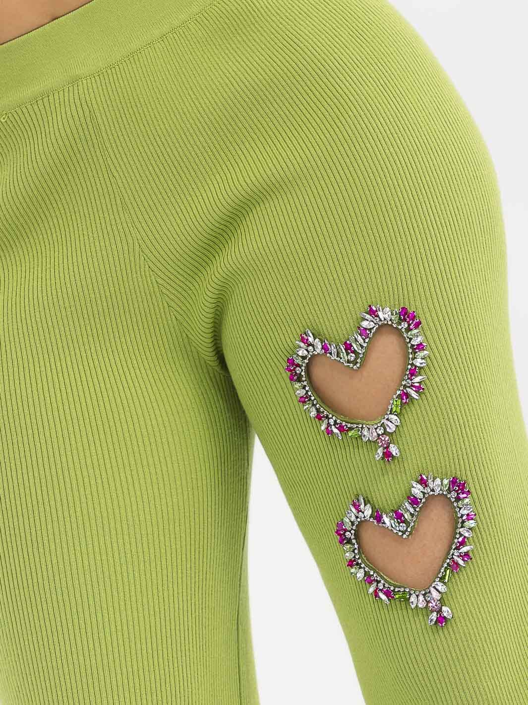 WOMEN'S ELASTIC WAIST HEART STUDS DETAILED RIBBED WIDE LEG PANTS