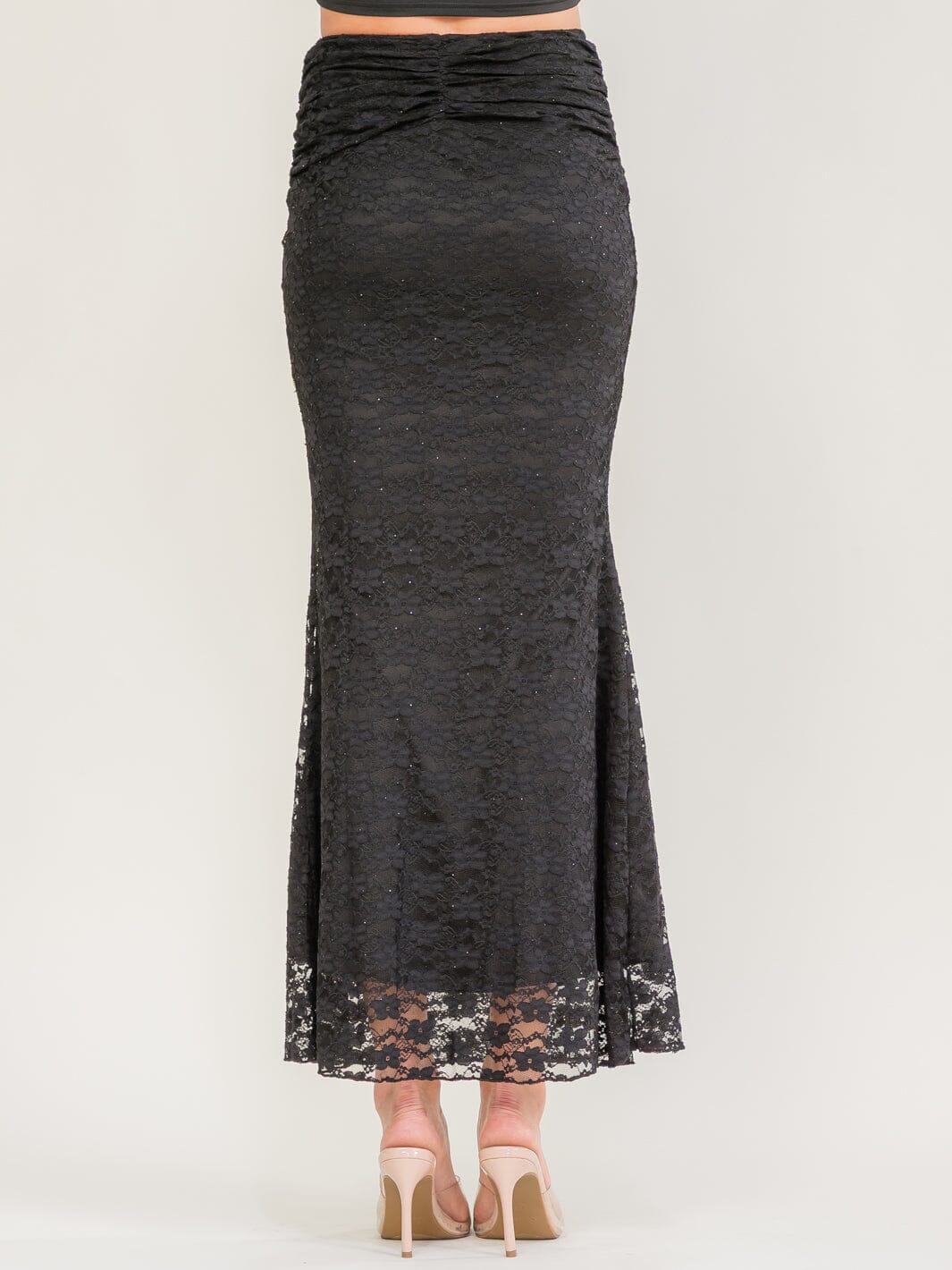 WOMEN'S ELASTIC WAIST SHIMMER LACE MAXI SKIRT