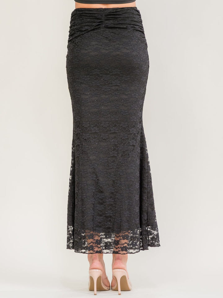 WOMEN'S ELASTIC WAIST SHIMMER LACE MAXI SKIRT