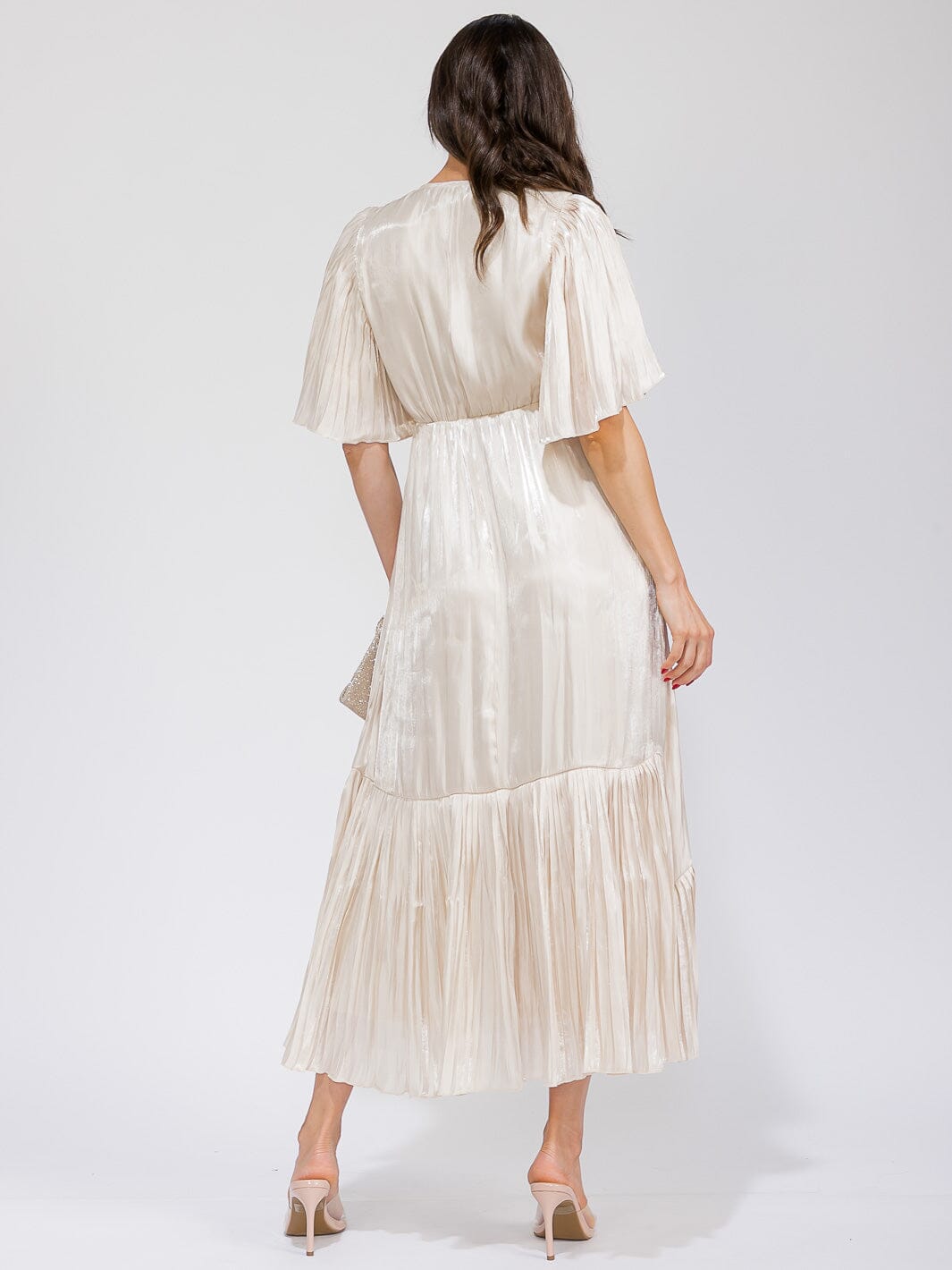 WOMEN'S SHORT SLEEVE SURPLICE TIERED MAXI DRESS
