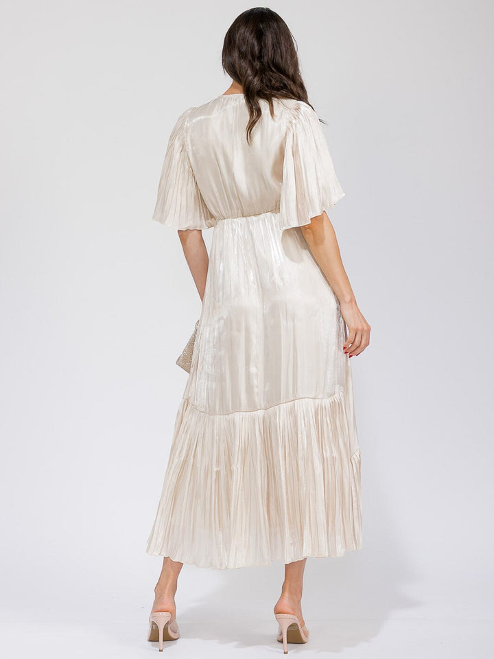 WOMEN'S SHORT SLEEVE SURPLICE TIERED MAXI DRESS