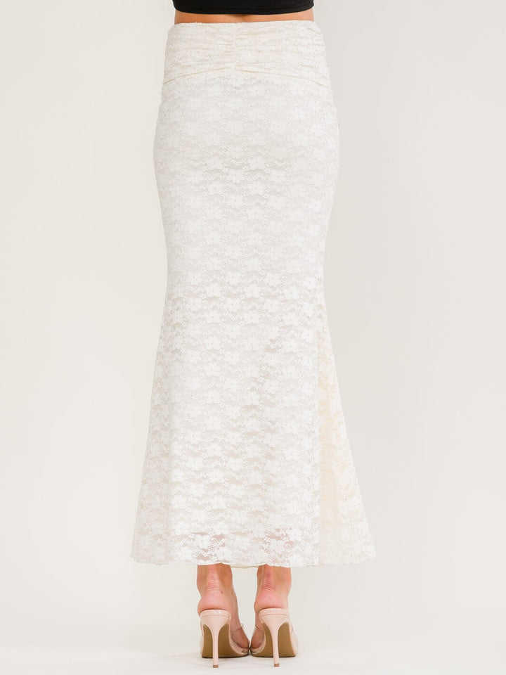 WOMEN'S ELASTIC WAIST SHIMMER LACE MAXI SKIRT