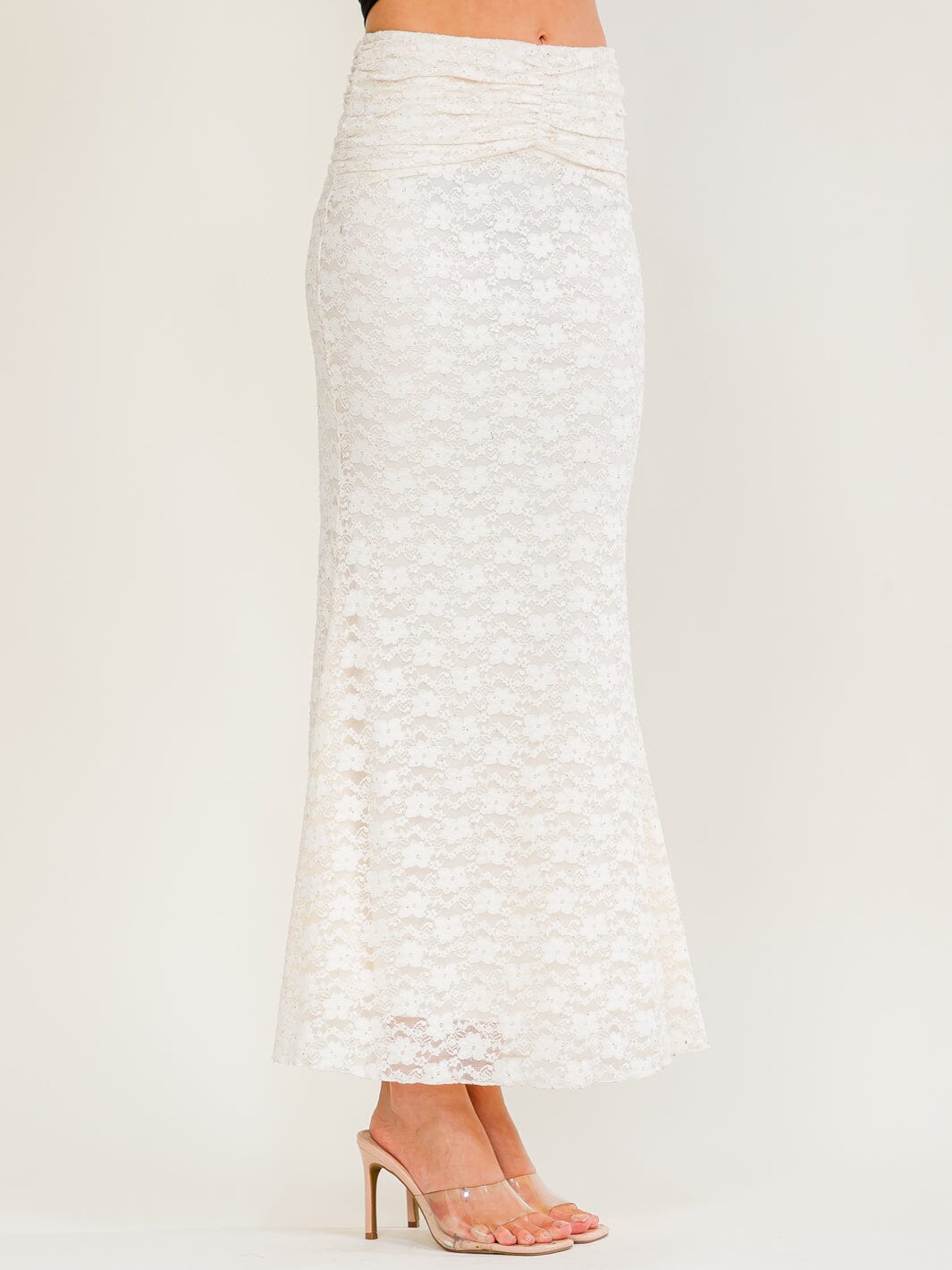WOMEN'S ELASTIC WAIST SHIMMER LACE MAXI SKIRT