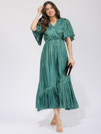 WOMEN'S SHORT SLEEVE SURPLICE TIERED MAXI DRESS