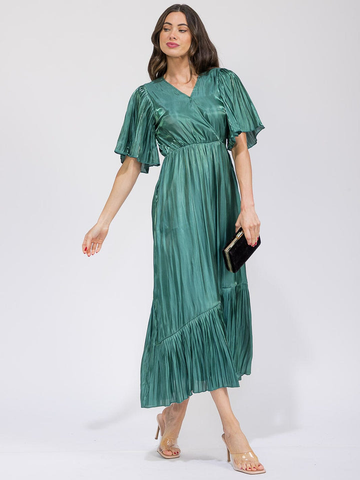 WOMEN'S SHORT SLEEVE SURPLICE TIERED MAXI DRESS
