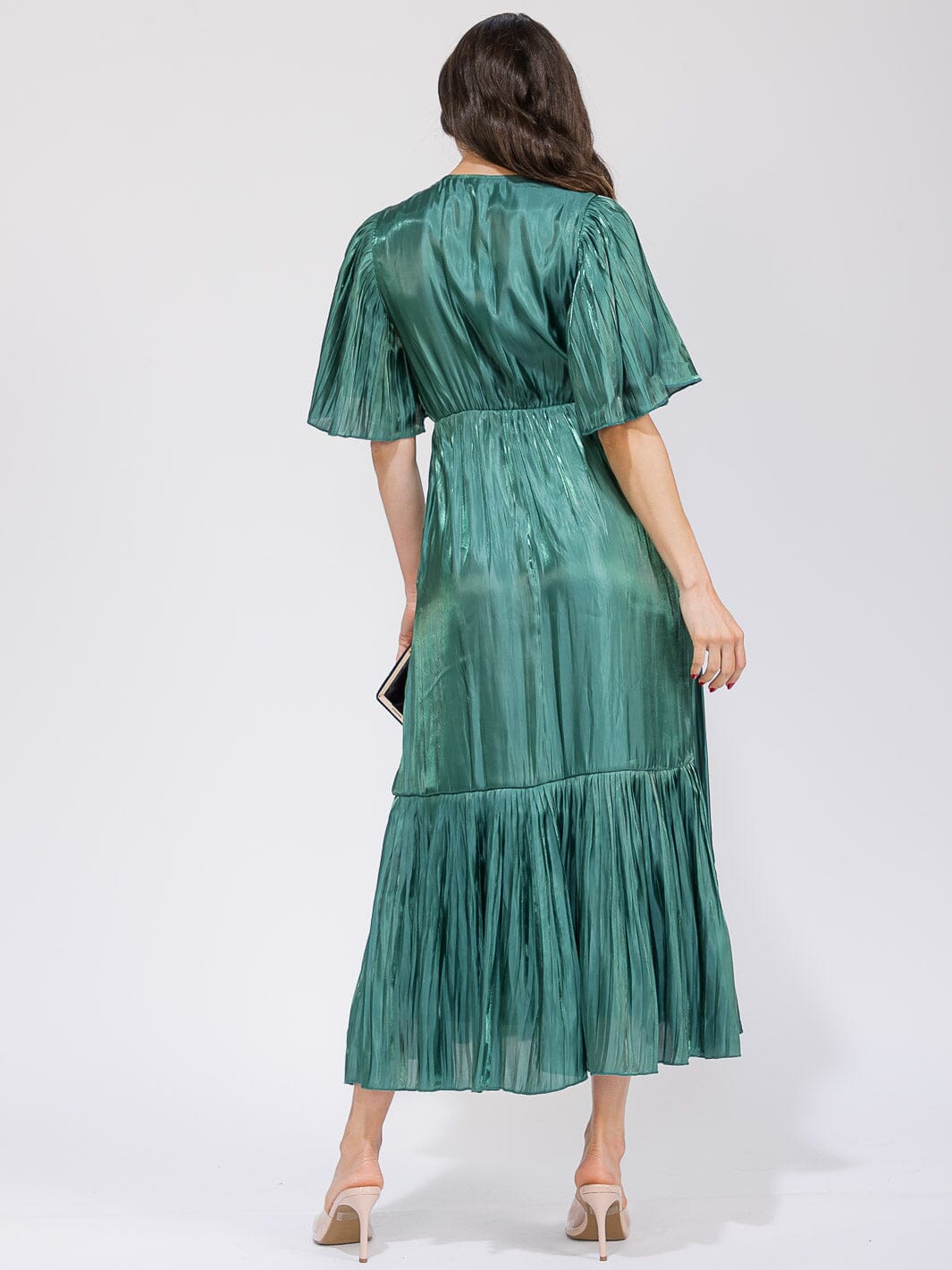 WOMEN'S SHORT SLEEVE SURPLICE TIERED MAXI DRESS