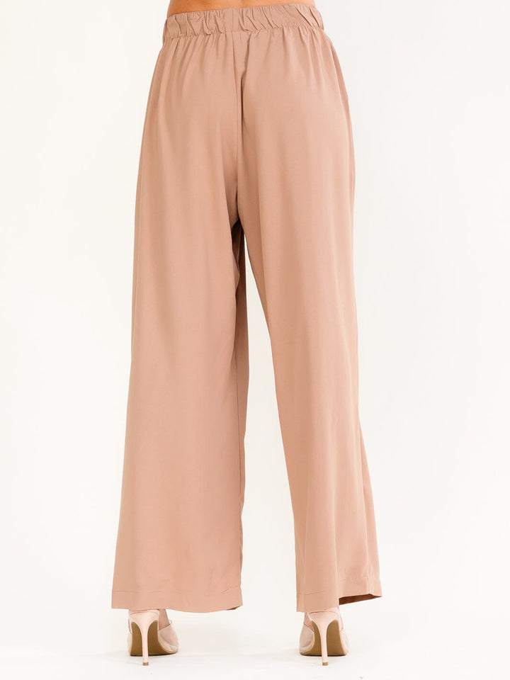 WOMEN'S ELASTIC WAIST FRONT POCKETS WIDE LEG PANTS