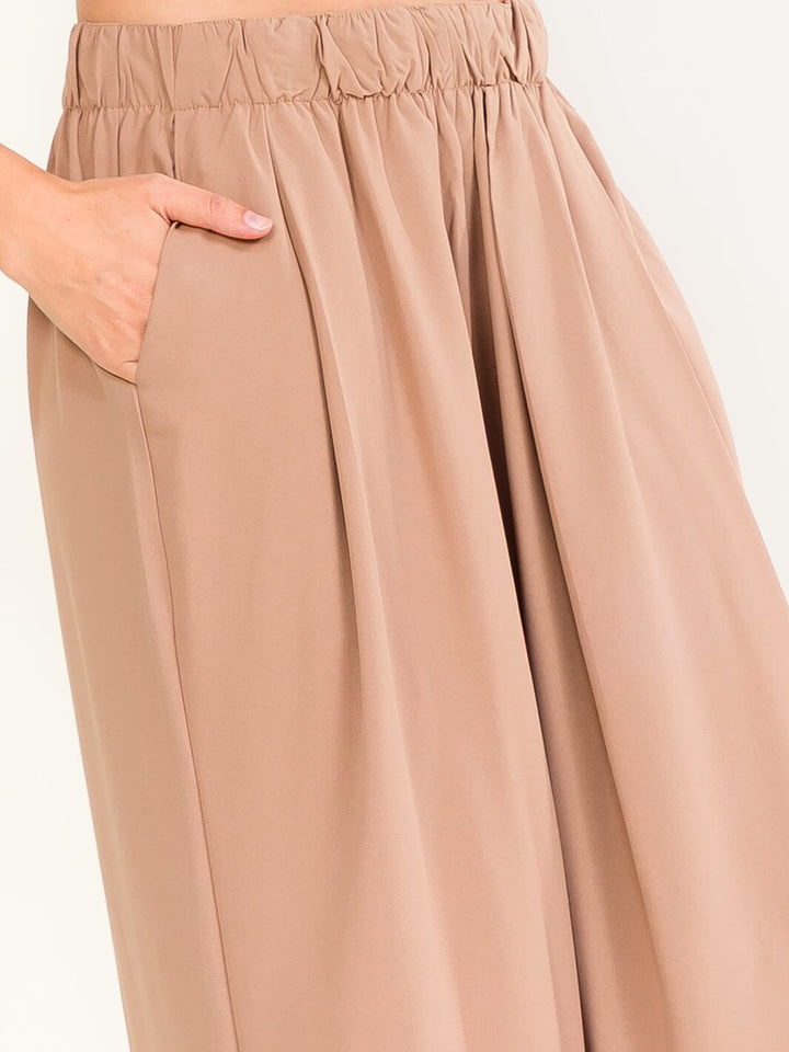 WOMEN'S ELASTIC WAIST FRONT POCKETS WIDE LEG PANTS