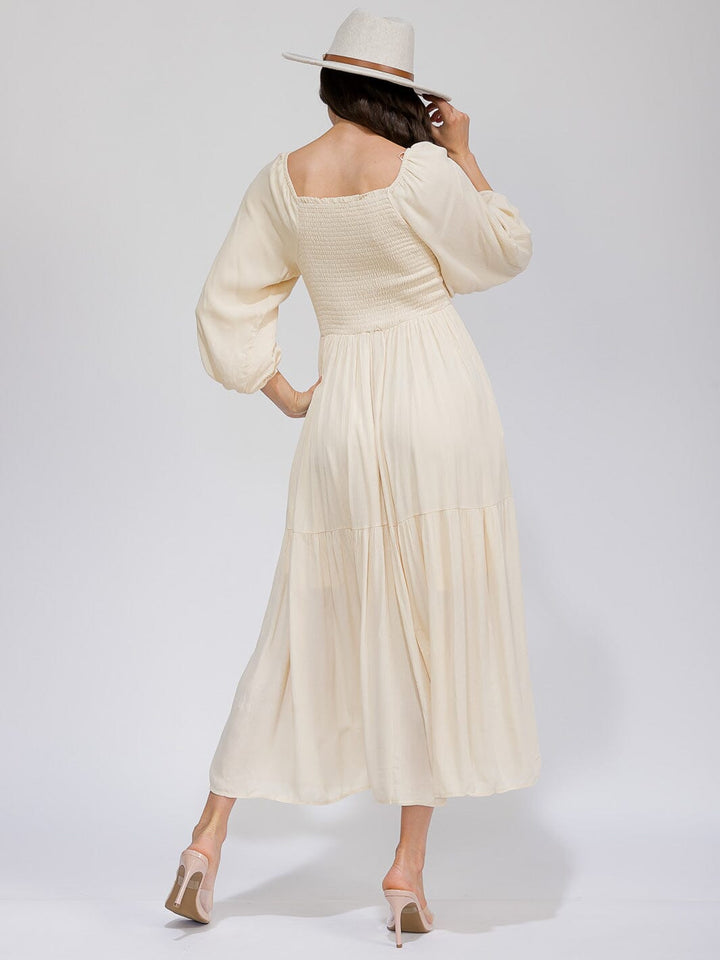WOMEN'S 3/4 SLEEVES SMOCK TIERED MAXI DRESS
