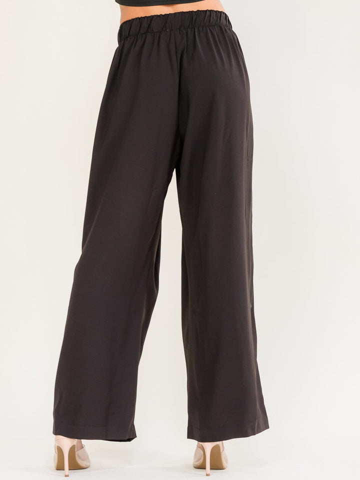 WOMEN'S ELASTIC WAIST FRONT POCKETS WIDE LEG PANTS