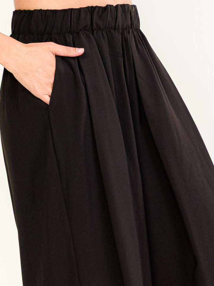 WOMEN'S ELASTIC WAIST FRONT POCKETS WIDE LEG PANTS