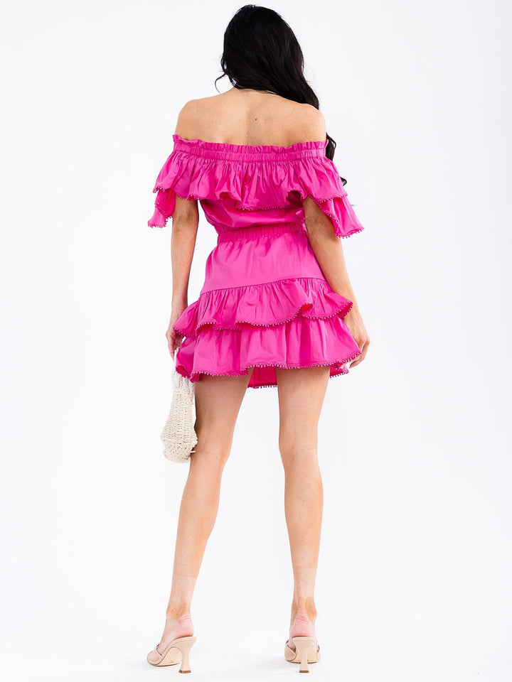 WOMEN'S ELASTIC WAIST RUFFLE TIERED MINI SKIRT